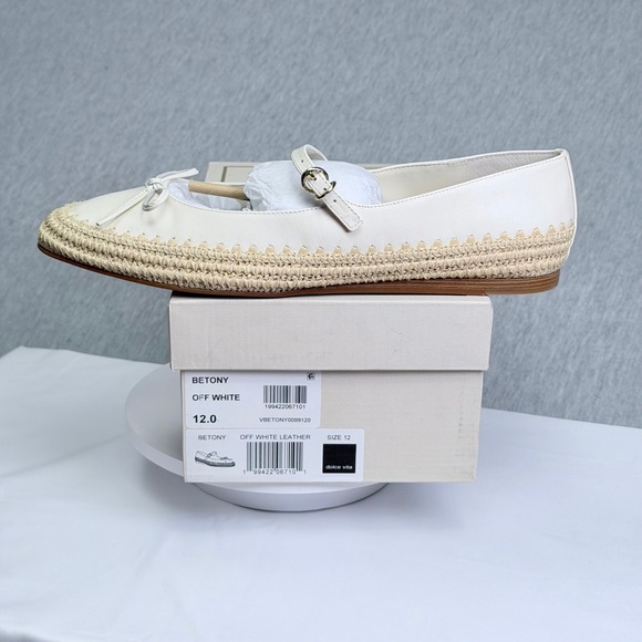 Dolce Vita Shoes - Dolce Vita Betony Off White Leather Mary Jane Raffia Trim Flats Size 12